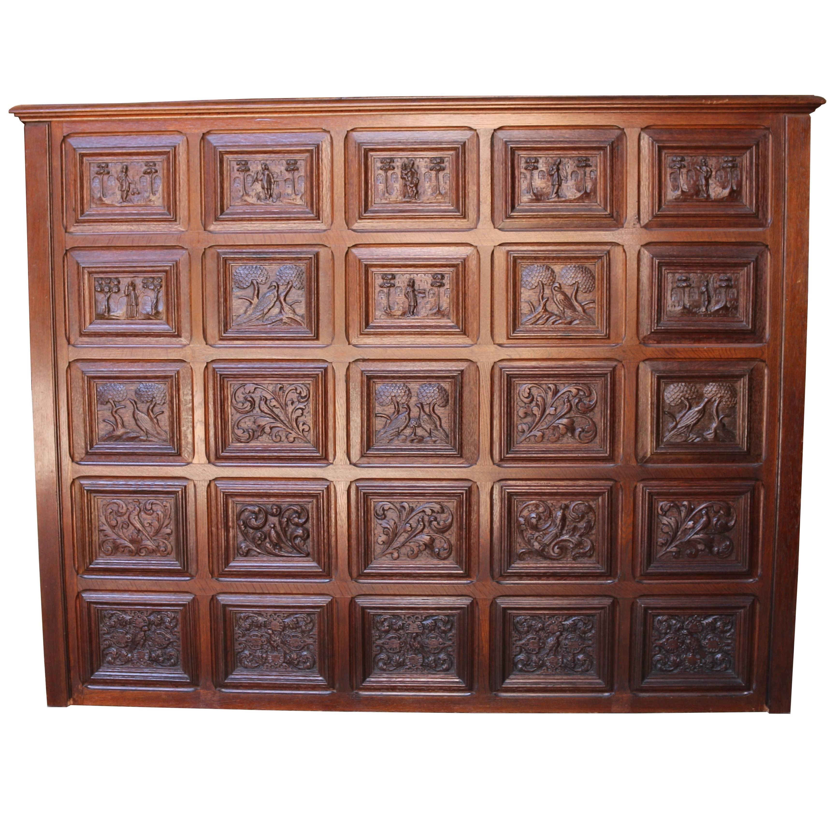 Antique English Carved Oak Wall Panel Decoration or Headboard
