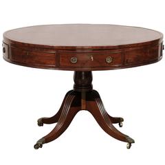 19th Century English Mahogany Drum Table with Leather Top