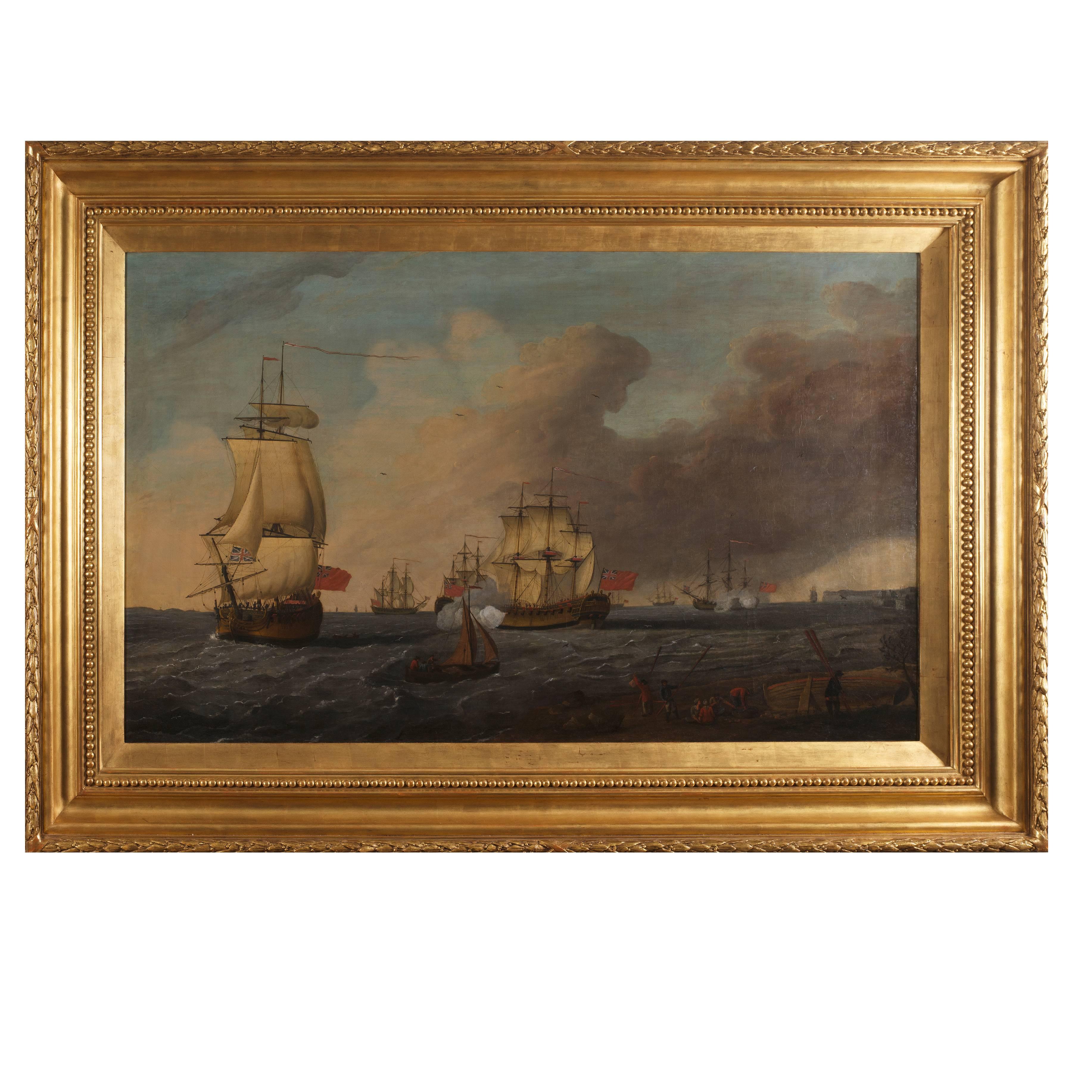 18th Century Old Masters Oil on Canvas Marine Attributed to Richard Wright For Sale
