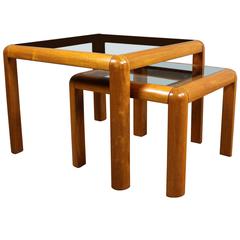 Vintage Danish Mid-Century Modern Teak and Glass Square Nesting Side Tables