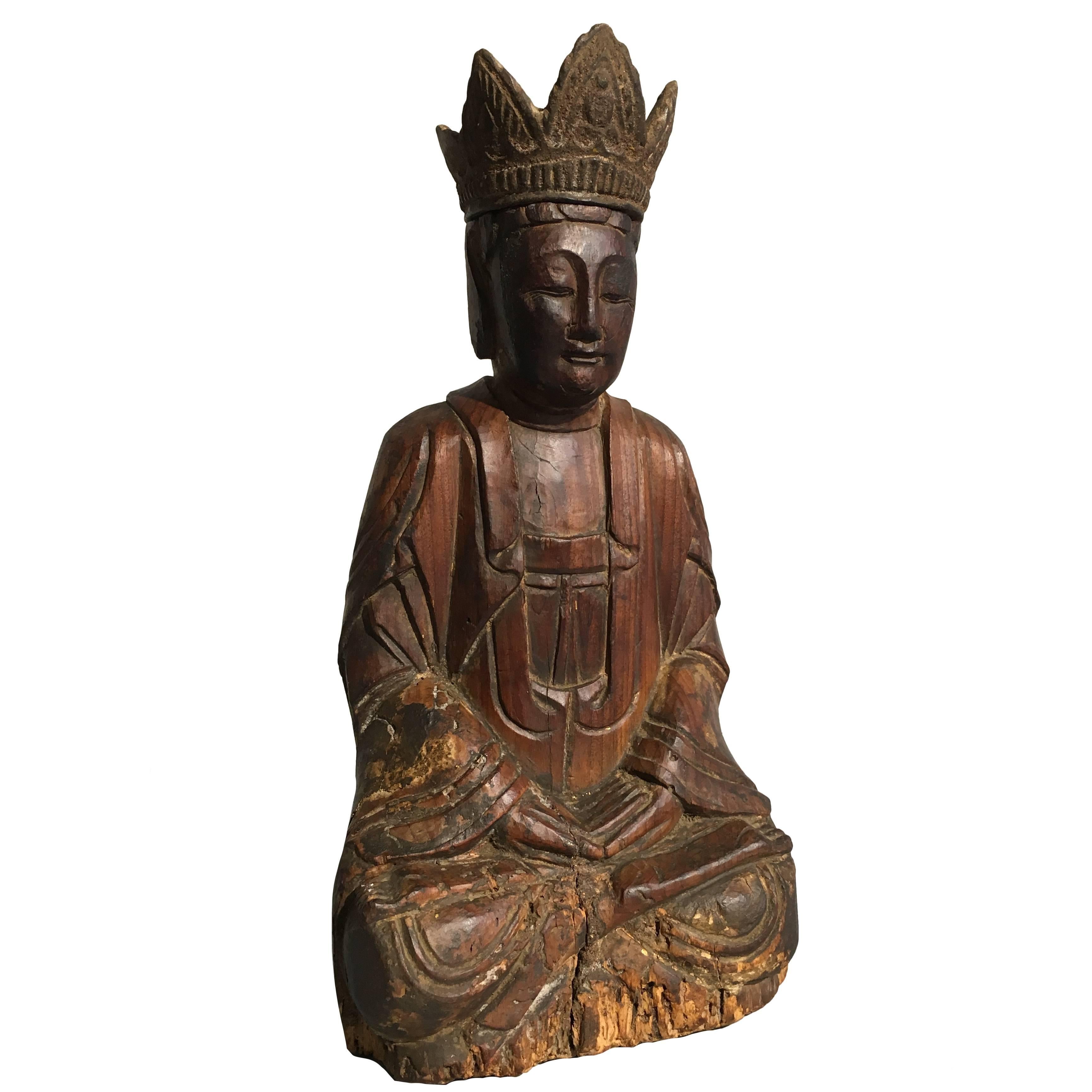Chinese Carved Wood Bodhisattva Guanyin, Late Ming Dynasty, 17th Century