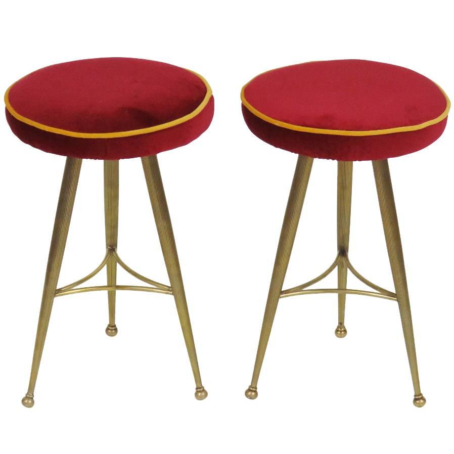 Pair of Italian Modern Brass Stools