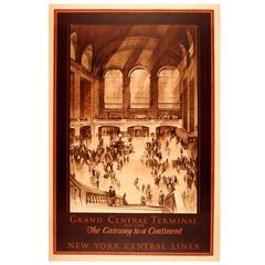 Original Antique Travel Advertising Poster for Grand Central Terminal, New York