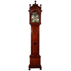 Dutch Burr Walnut Striking Alarm Longcase Clock with Calendar Ed Brookes