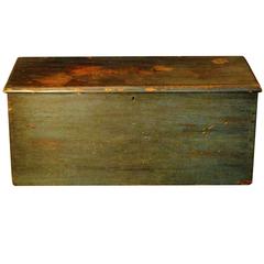 Antique Flat Top Trunk in Original Blue Paint, circa 1880
