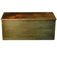 Antique Flat Top Trunk in Original Blue Paint, circa 1880