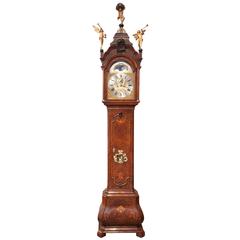 Fine Dutch Burr Walnut Longcase Clock with Calendar Uswald, Amsterdam