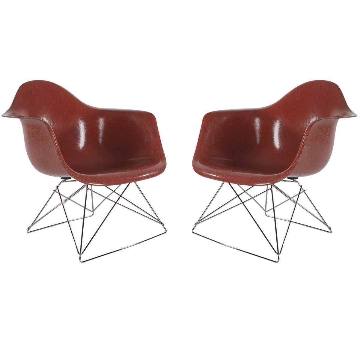 Pair of Mid-Century Eames Herman Miller Fiberglass Lounge Chairs in Terracotta