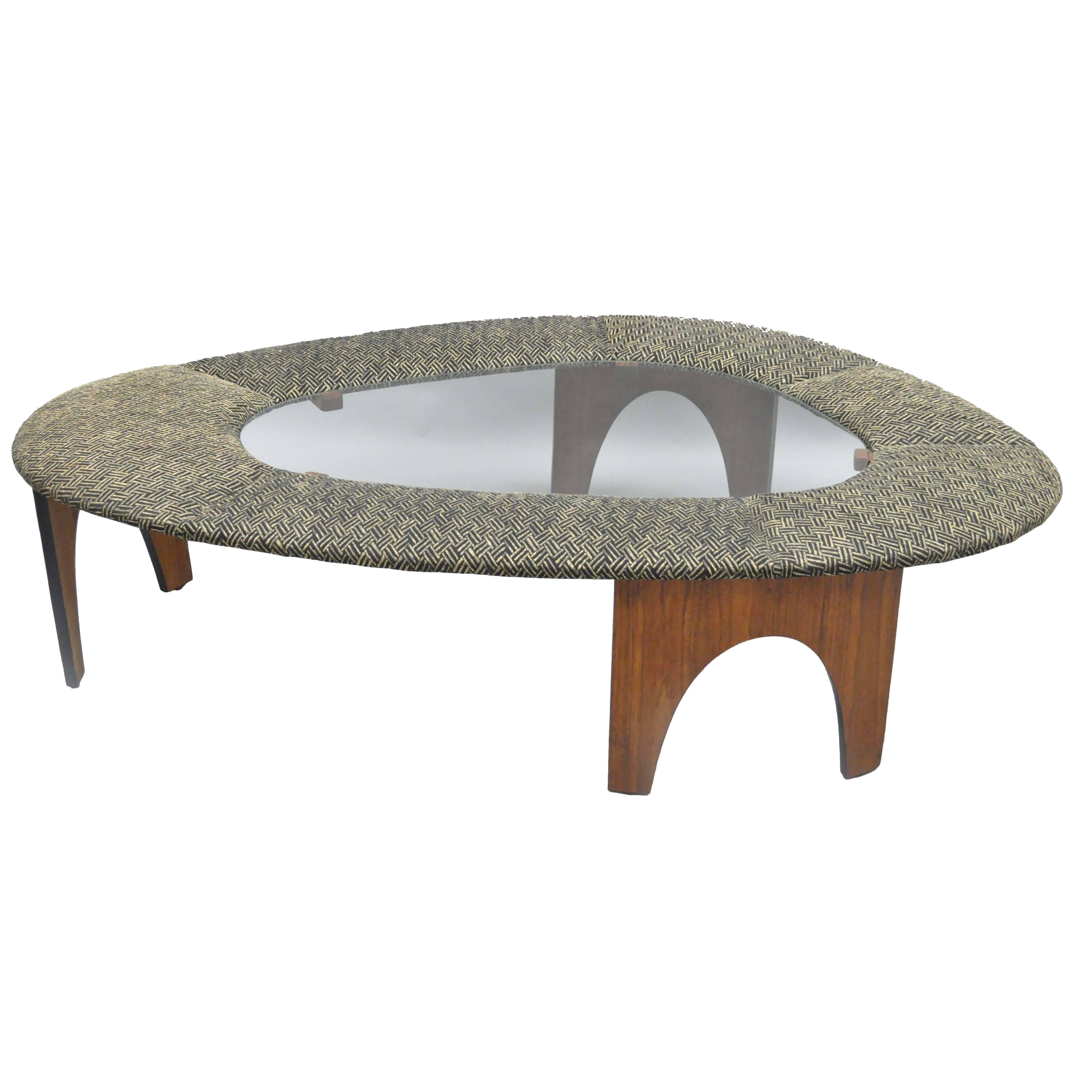 Henry P Glass Intimate Island Suite Walnut Upholstered Mid Century Coffee Table For Sale