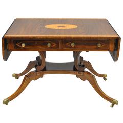 Banded and Inlaid Regency Style Sofa Table Attributed to Maitland Smith