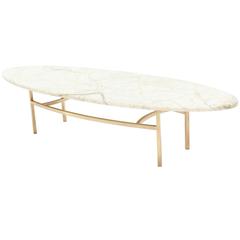 Brass and Oval Marble Top Mid-Century Modern Coffee Table