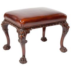 Fine Quality Antique Walnut Leather Top Stool