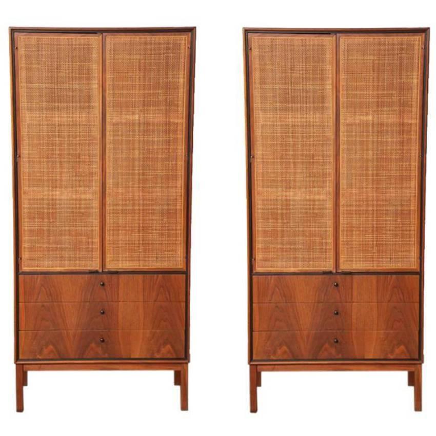 Knoll Matched Pair of Caned Cabinets, circa 1950s