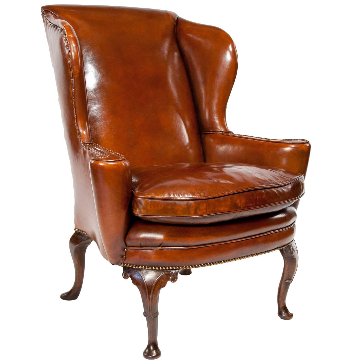 Superb Quality 19th Century Antique Leather Wing Chair