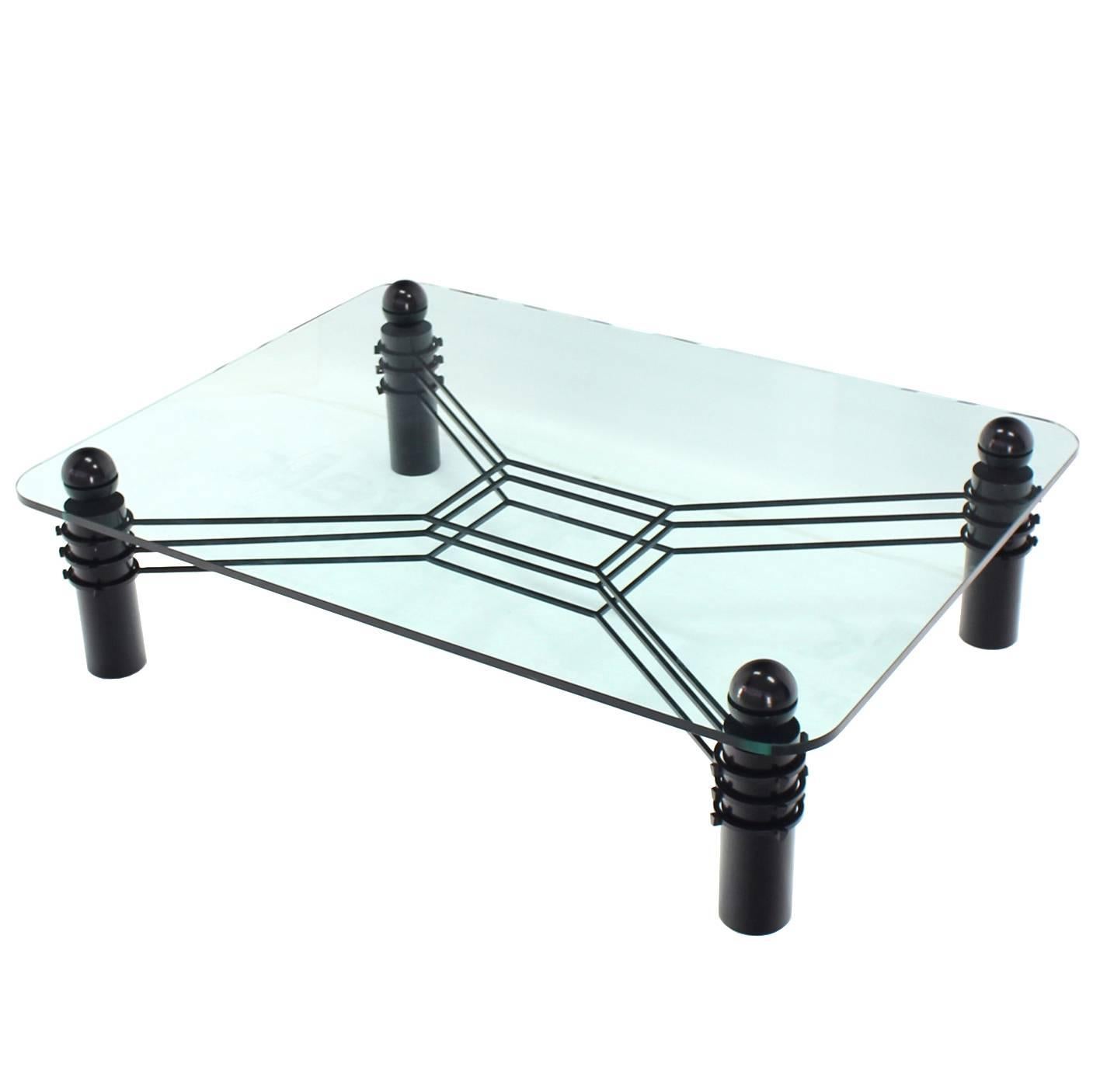 Large Thick Rectangular Glass Coffee Table Huge Massive For Sale