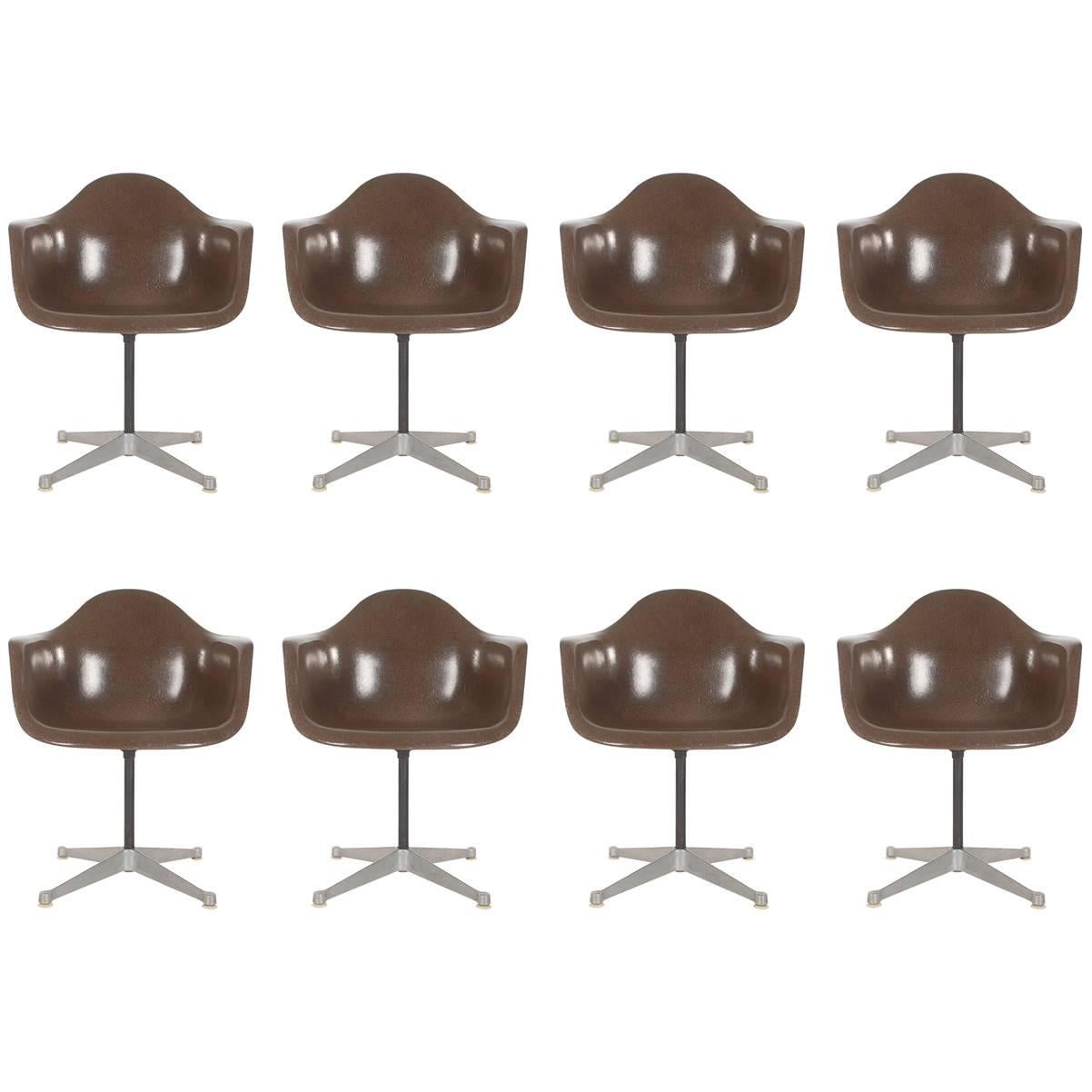 Mid-Century Charles Eames for Herman Miller Fiberglass Dining Chairs in Brown