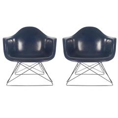 Mid-Century Modern Charles Eames Herman Miller Fiberglass Lounge Chairs in Navy