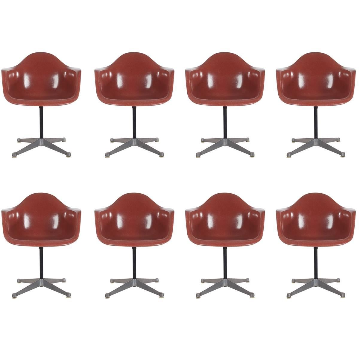 Mid-Century Charles Eames Herman Miller Fiberglass Dining Chairs in Terracotta