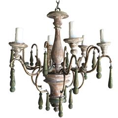 Six-Light Italian Wood Tassel Painted Chandelier