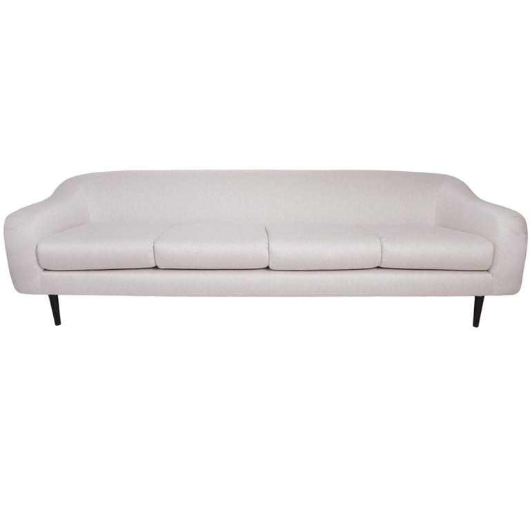 Joaquim Tenreiro Four-Seat Linen Sofa on Jacaranda Legs For Sale