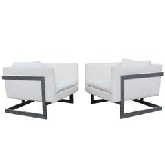 Pair of Milo Baughman Chrome Cantilever Club Lounge Chairs