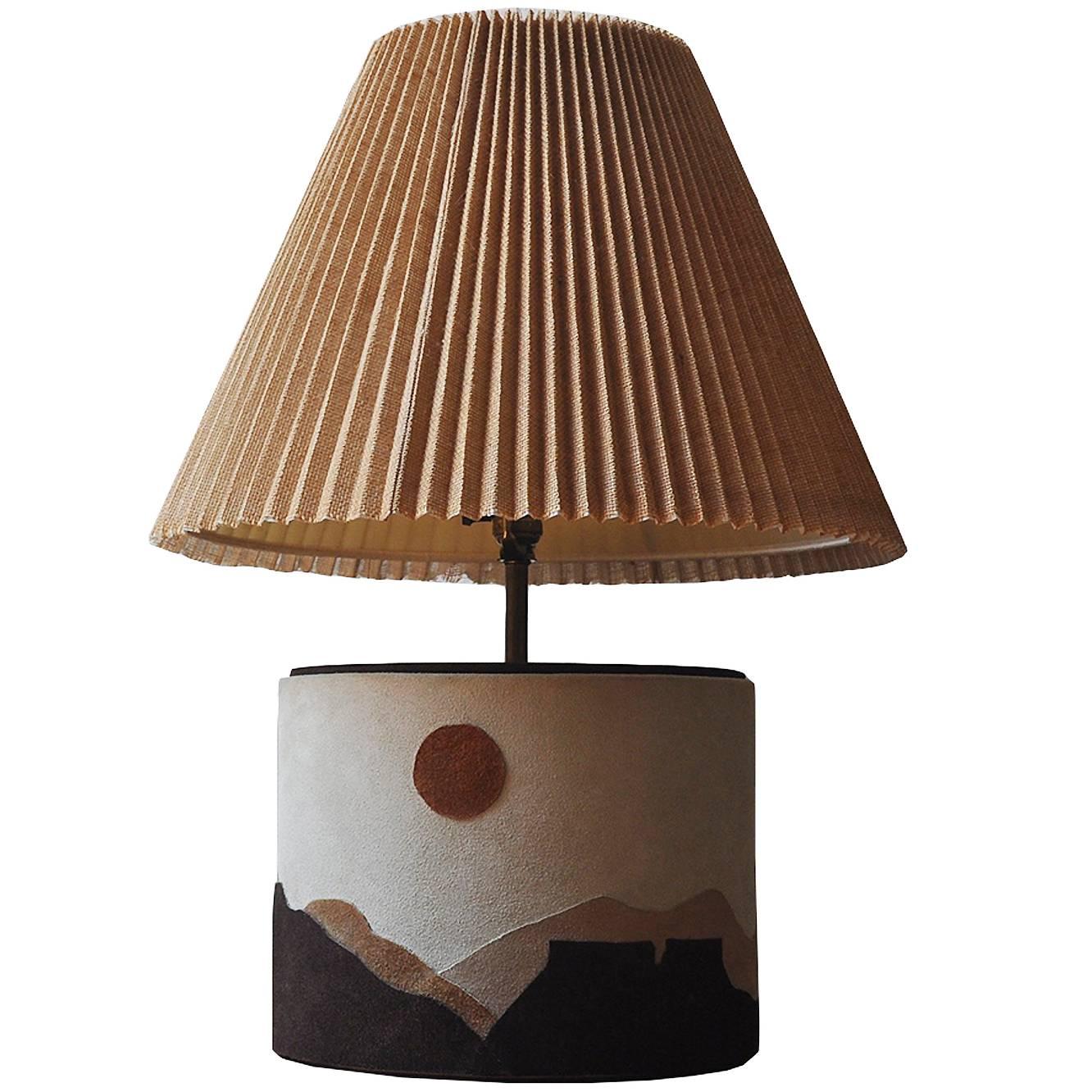 Suede 1970s Mountain-Scape Lamp For Sale