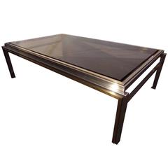 Nice Willy Rizzo Coffee Table, 1970s, Chrome / Gilded Chrome, Smoked Glass Top