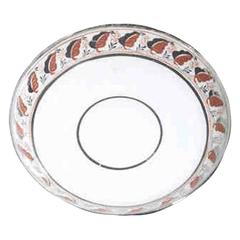 Lusterware Dish with Silver and Red Foliage Design