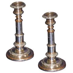 Pair of Mid 19th Century Old Sheffield Plate Telescopic Candlesticks