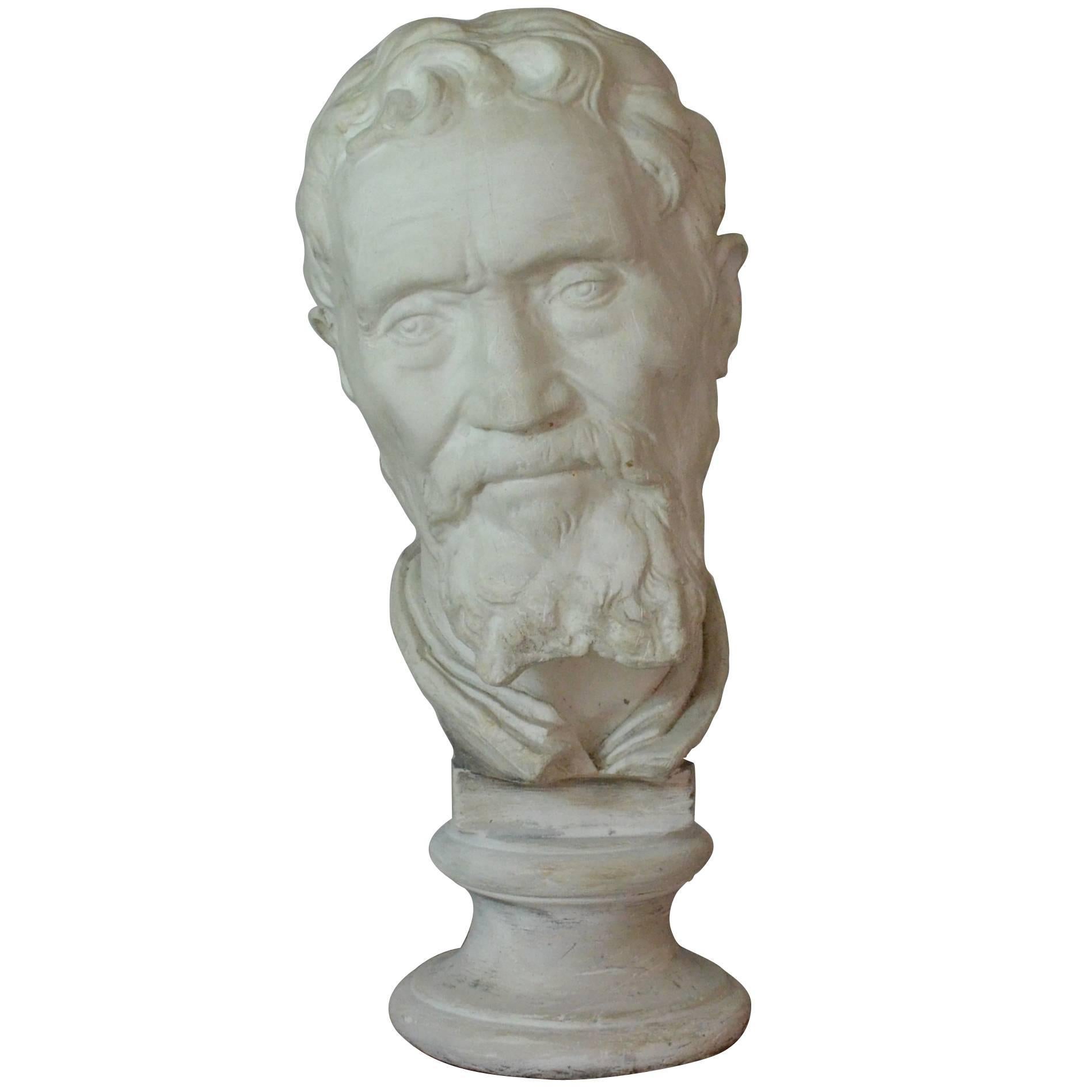 Michelangelo Buonarroti's Portrait, Plaster Bust, Mid-20th Century
