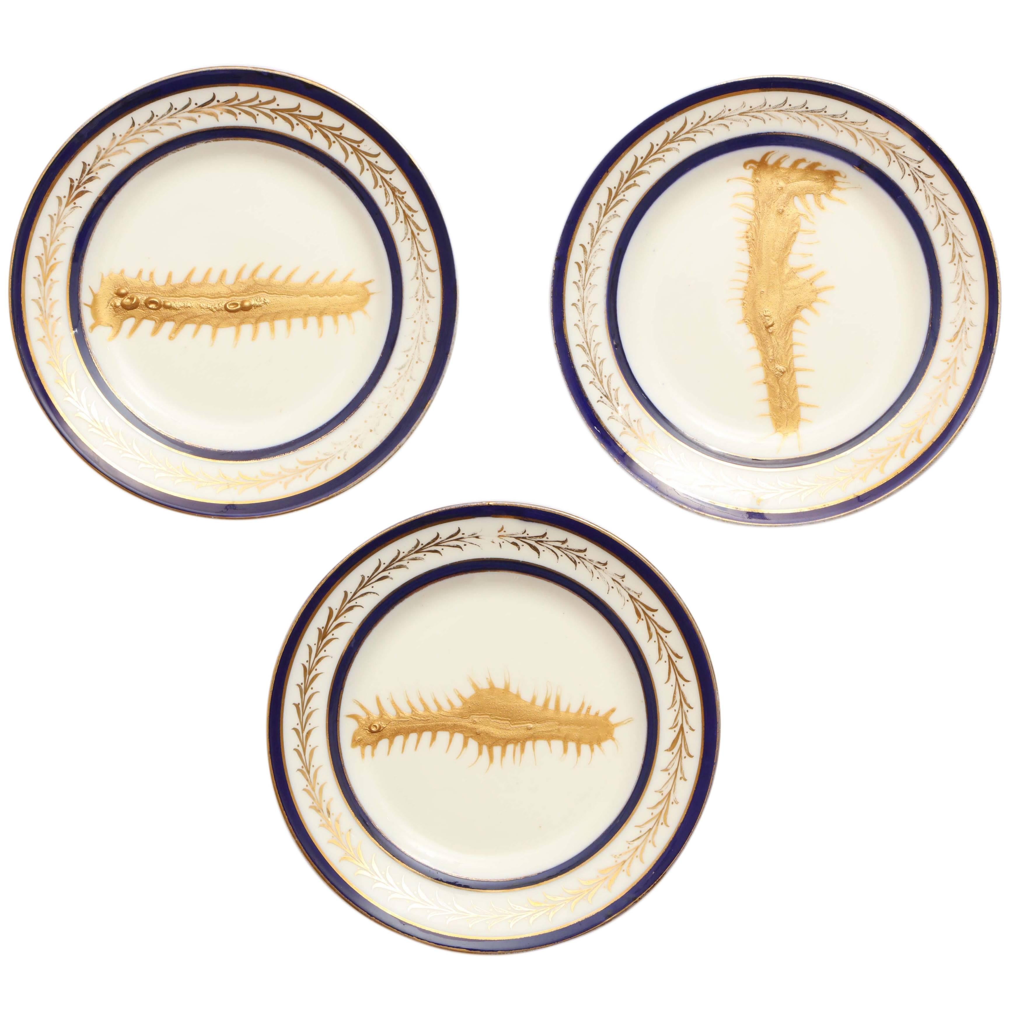 Contemporary Hand-Painted Blue and Gold Ocean Plate Collection #1 #2 & #4 For Sale