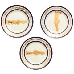 Contemporary Hand-Painted Blue and Gold Ocean Plate Collection #1 #2 & #4