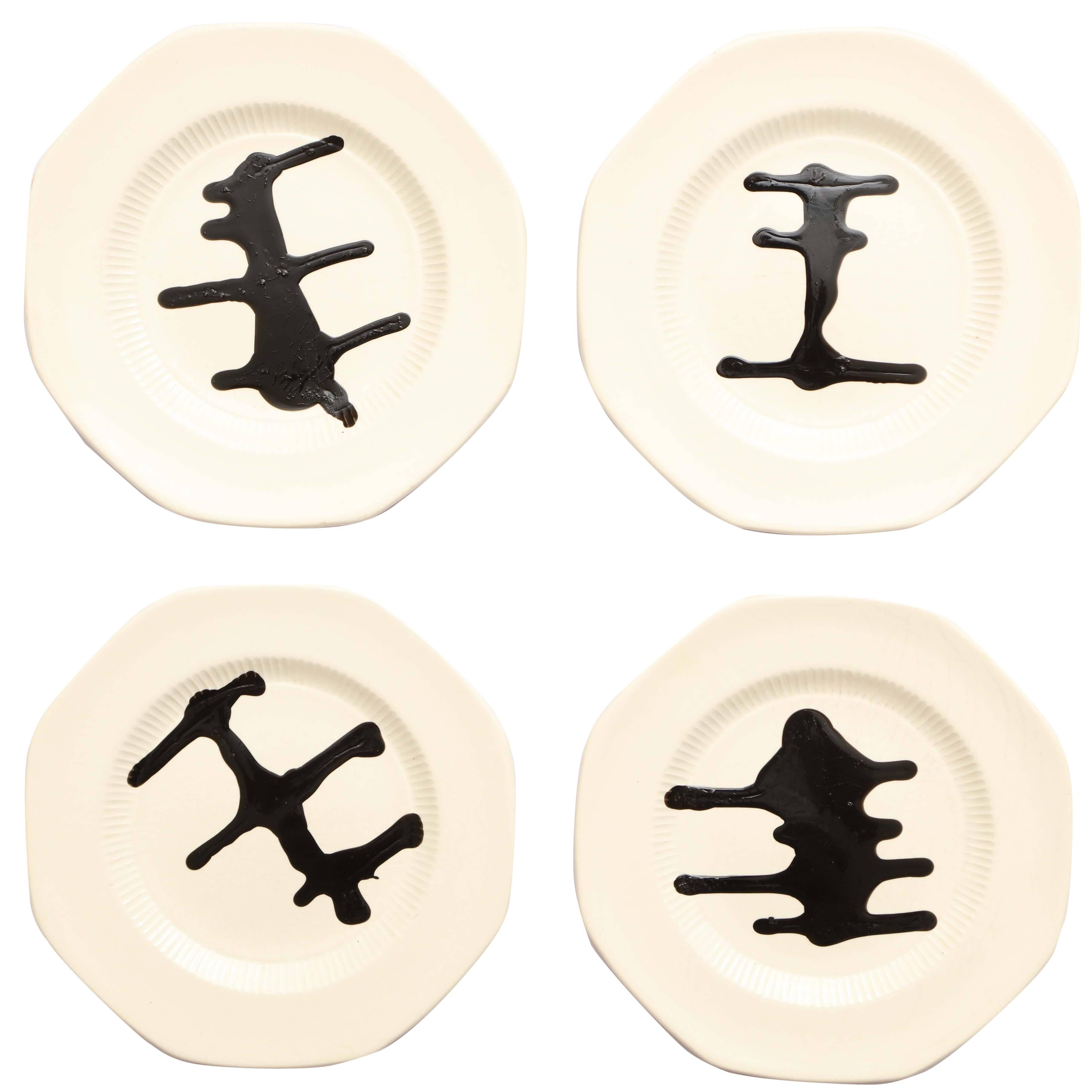 Contemporary Hand-Painted Vertebras Plate Set of Four For Sale