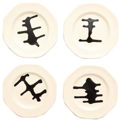 Contemporary Hand-Painted Vertebras Plate Set of Four