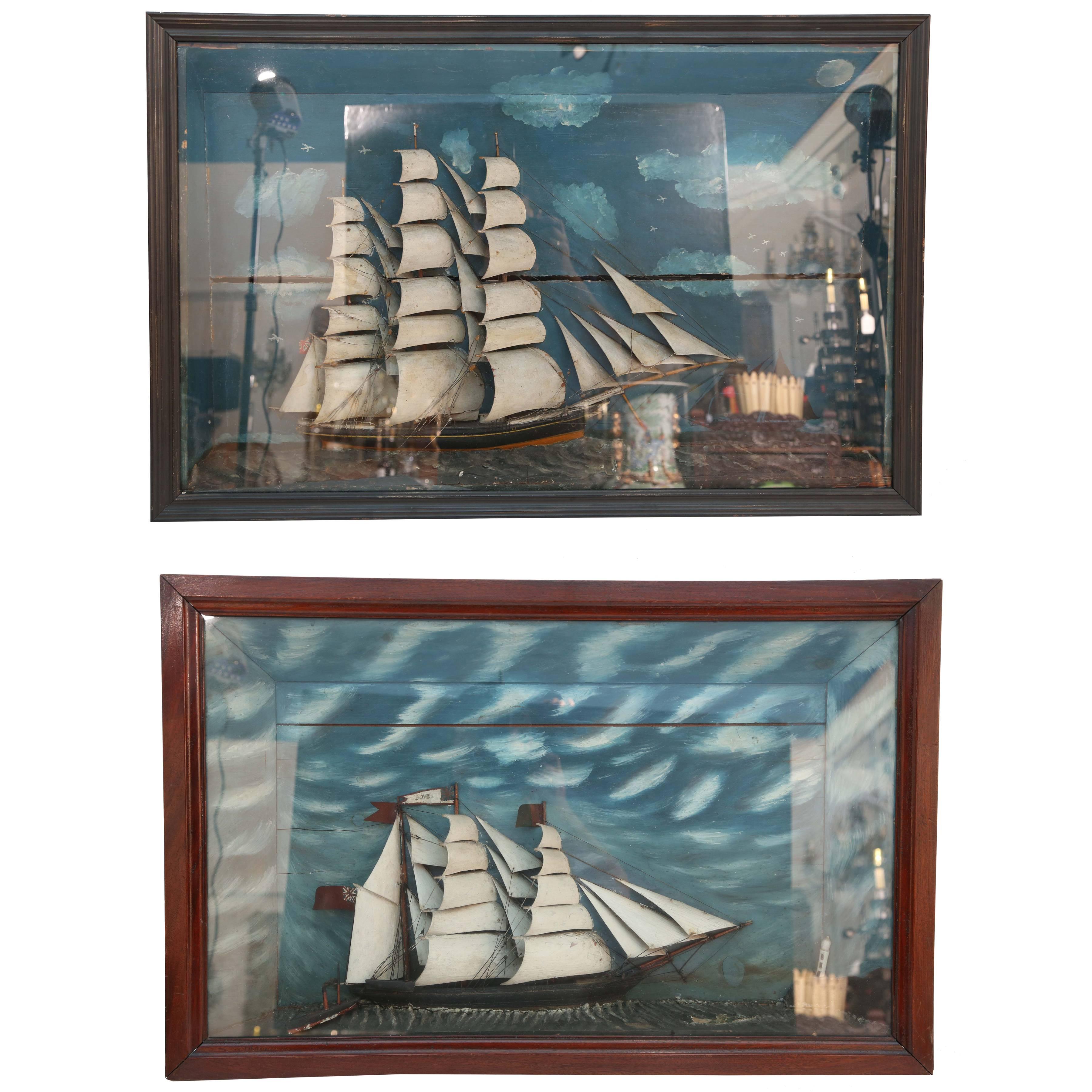 Two Superb 19th Century Naval Sailing Ship Dioramas
