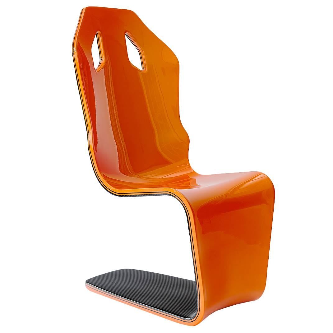 F1 Carbon Fiber Lounge Chair One of a Kind Artist Prototype Orange/Carbon Weave For Sale