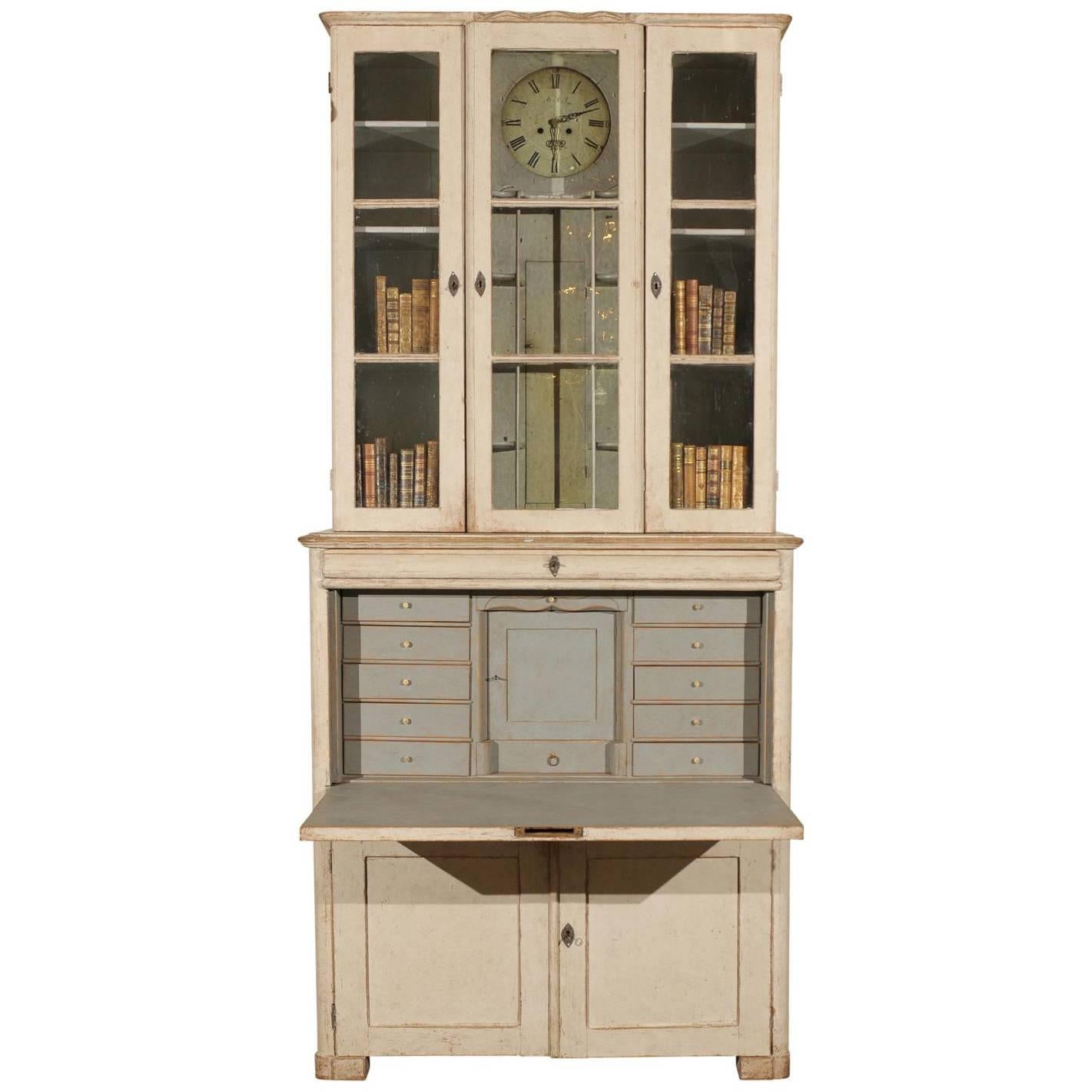 Swedish 19th Century Clock Cabinet Drop-Leaf Desk