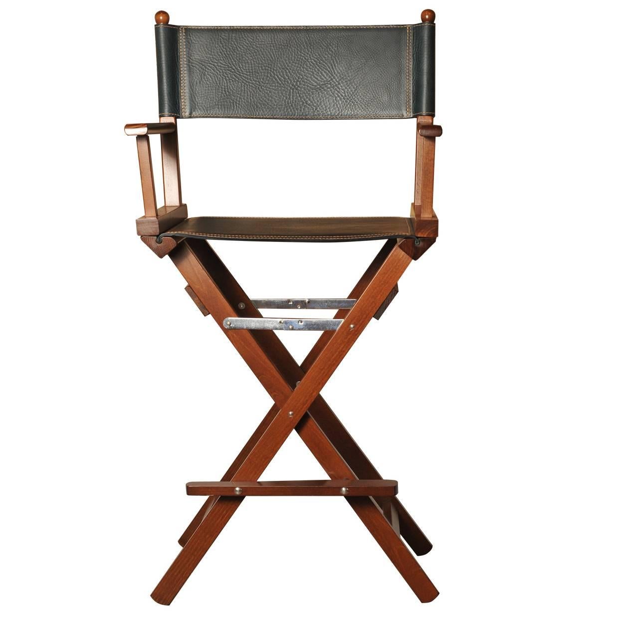 Director's Chair aus schwarzem Leder im Angebot