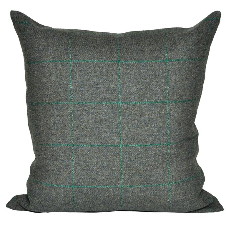 Vintage Green Donegal Plaid Tweed Irish Wool with Irish Linen Cushion