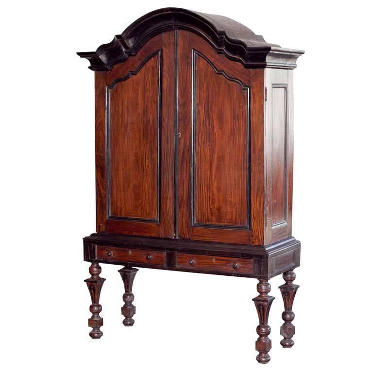 Indo-Dutch Satinwood and Ebony Gabled Cabinet For Sale