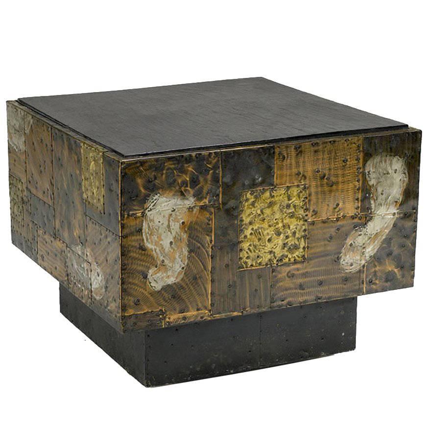 Paul Evans Metal Patchwork Square Table For Sale