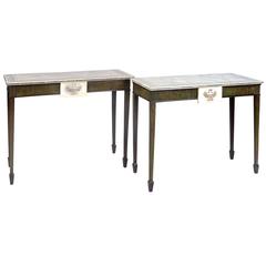 Magnificent Pair of Console Tables with Marble Plaques and Tops