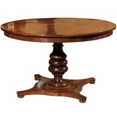 Italian 19th Century Walnut Center Table with Carved Column Base