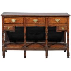 Antique 18th Century English Jacobean Style Oak Dresser Base with Lower Shelf & Drawers