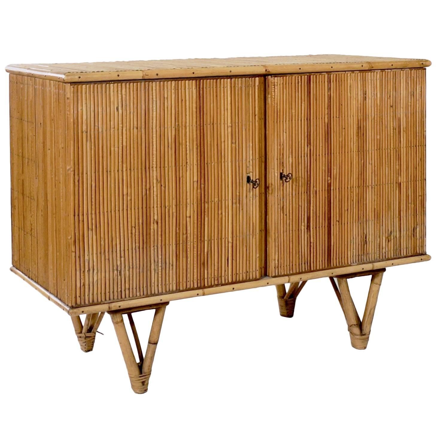 1960s, French Two-Door Bamboo Clad Sideboard