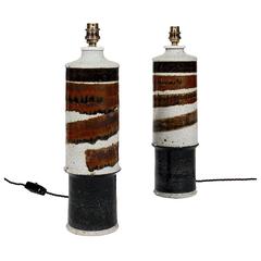 Pair of Tall Hand-Thrown Stoneware Table Lamps by Inger Persson
