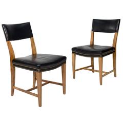 Pair of Walnut and Black Leather Side Chairs by Josef Frank