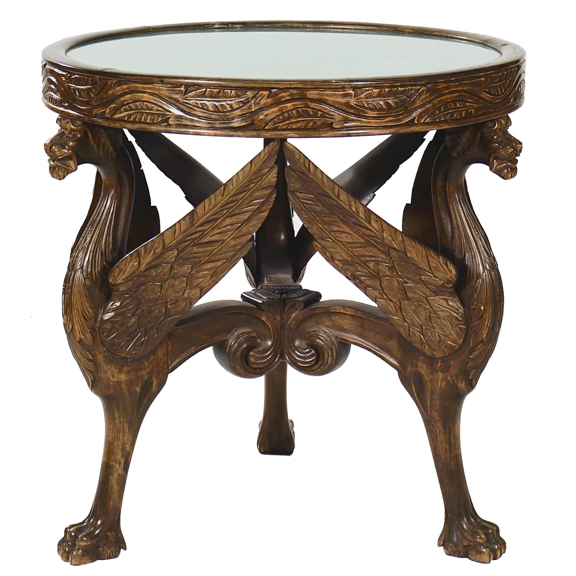 Swedish Grace Carved Beechwood Circular Occasional Table
