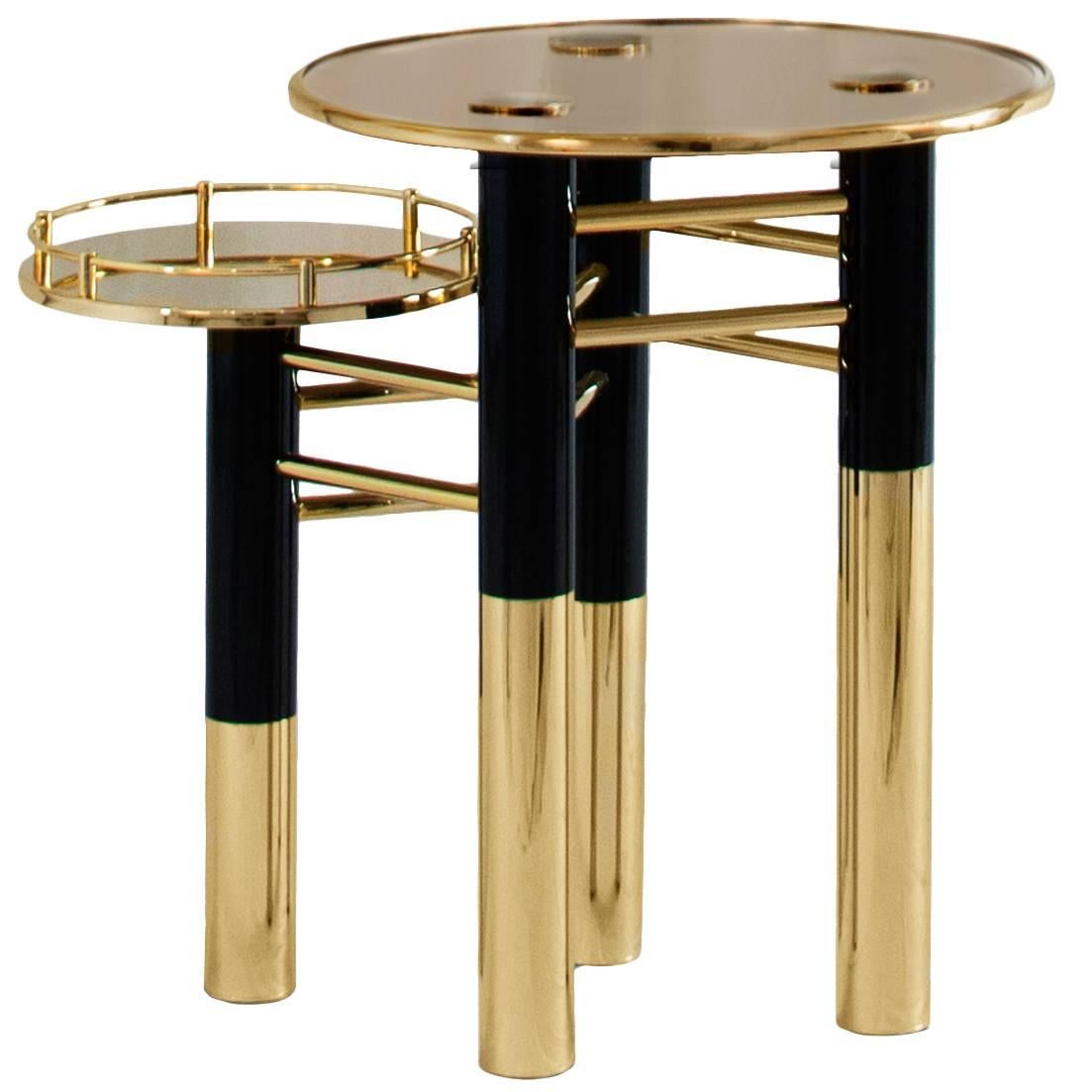 European Mid-Century Modern Ike Brass and Glass Gold Side Table For Sale