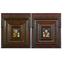 Antique Pair of 19th Century Architecturally Framed Rajasthani Mughal Style Portraits